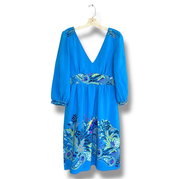 Tibi Blue Floral/Paisley Engineered Print Silk High Waisted Dress Size 6 - Picture 3 of 13